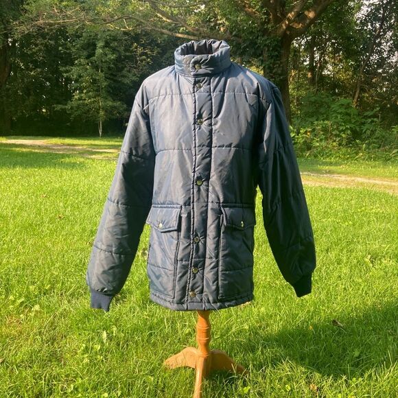 VTG 70s Blue Windbreaker Jacket Puffer Rain Swingster Military Winter Coat Prep - Picture 9 of 11